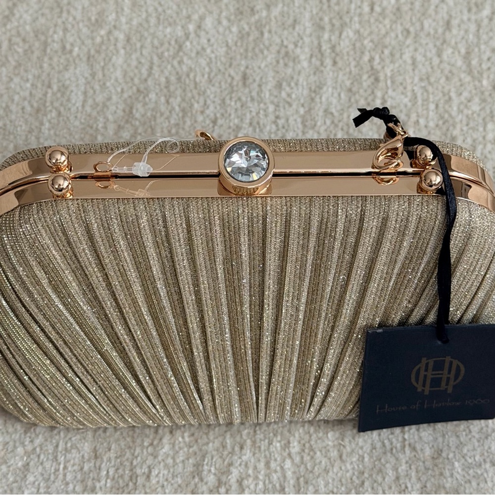 House of Harlow 1960 Shimmering Gold Pleated Textured Clutch Bag - Picture 5 of 9